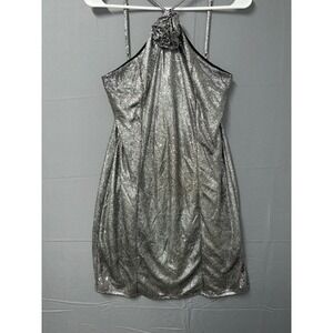 Blue Blush Shift Dress Womens Large Silver Glitter Adjustable Strap Back Zip